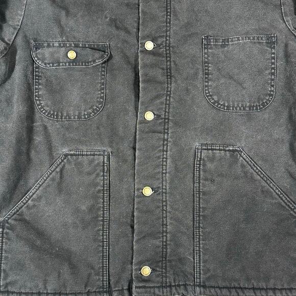 Vintage 90's WearGuard Blanket Lined Size Large Chore Coat Black Canvas Jacket - Picture 4 of 9
